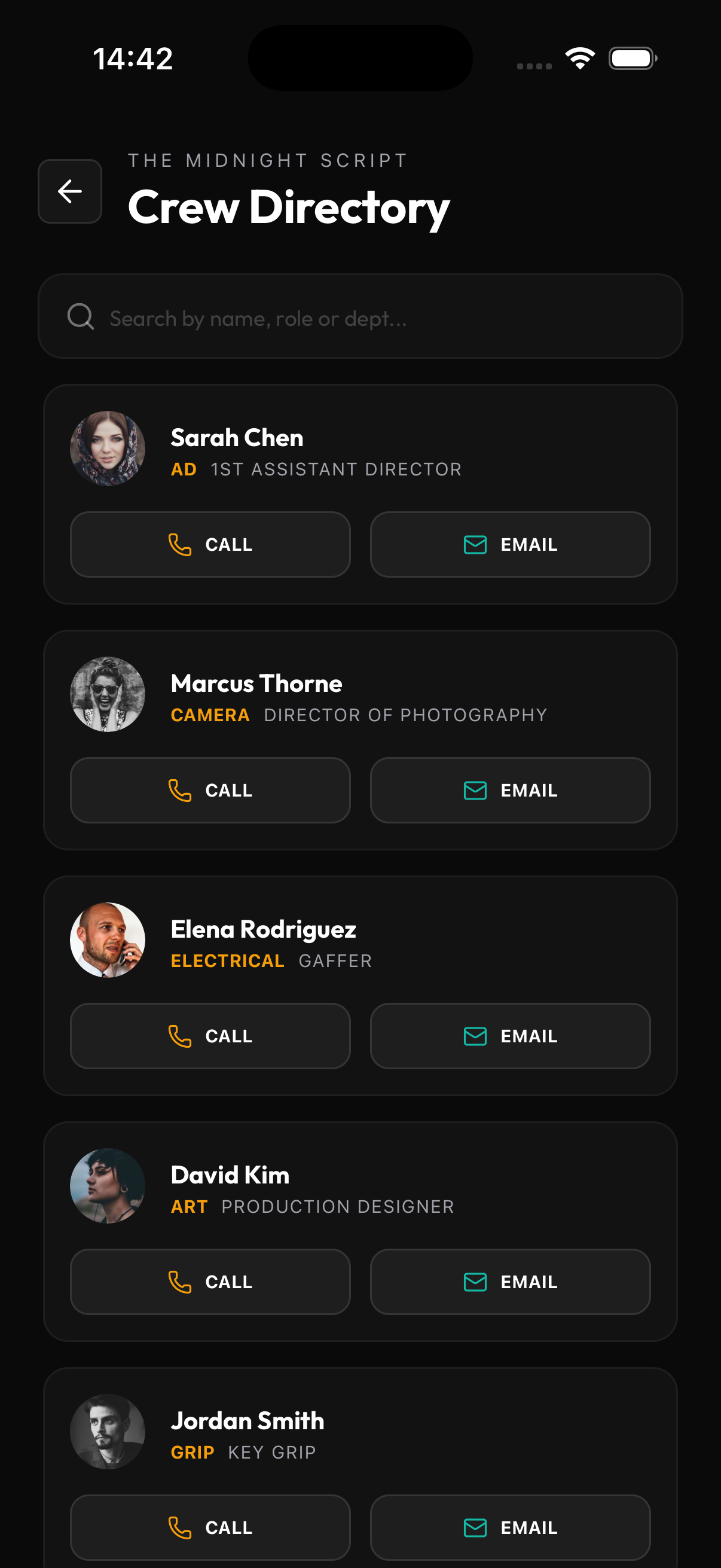 Crew Directory Screen